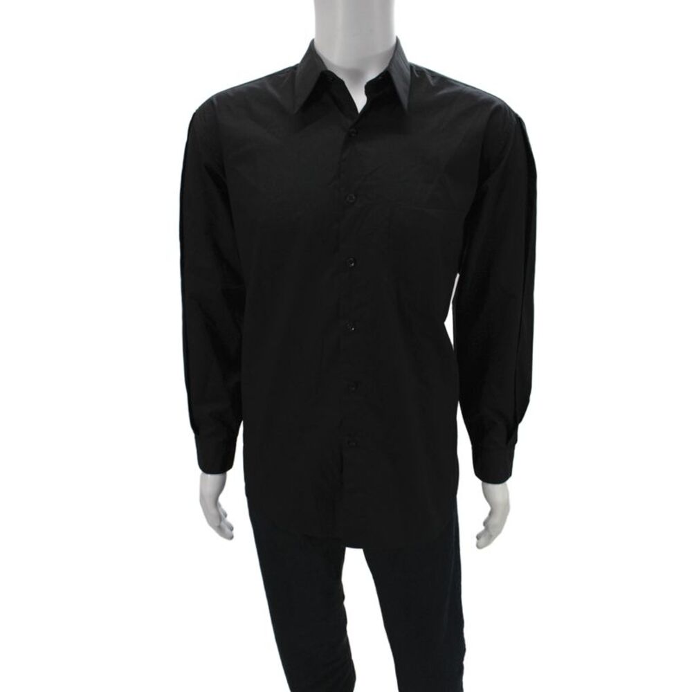 Perry Ellis Mens Black Cotton Collared Dress Shirt Size 16 32/33